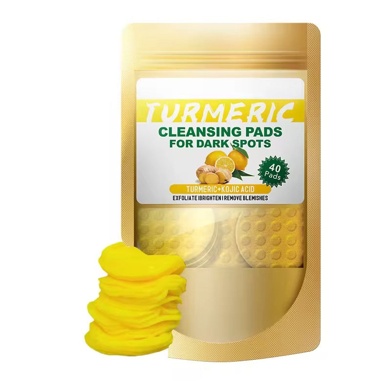 OEM/ODM Herbal Stock Kojic Acid Cleansing Pads 40pads Gentle Exfoliating Cotton Sheet with Turmeric for Facial Care