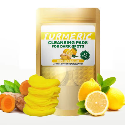 OEM/ODM Herbal Stock Kojic Acid Cleansing Pads 40pads Gentle Exfoliating Cotton Sheet with Turmeric for Facial Care