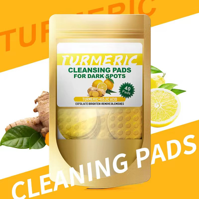 OEM/ODM Herbal Stock Kojic Acid Cleansing Pads 40pads Gentle Exfoliating Cotton Sheet with Turmeric for Facial Care