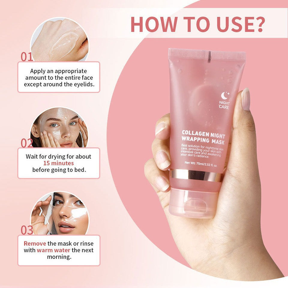 OEM Collagen Mask Night Wrapping Face Mask Beauty Skin Tightens Anti Aging Overnight Moisturizing Peel Off Sleeping Facial Mask