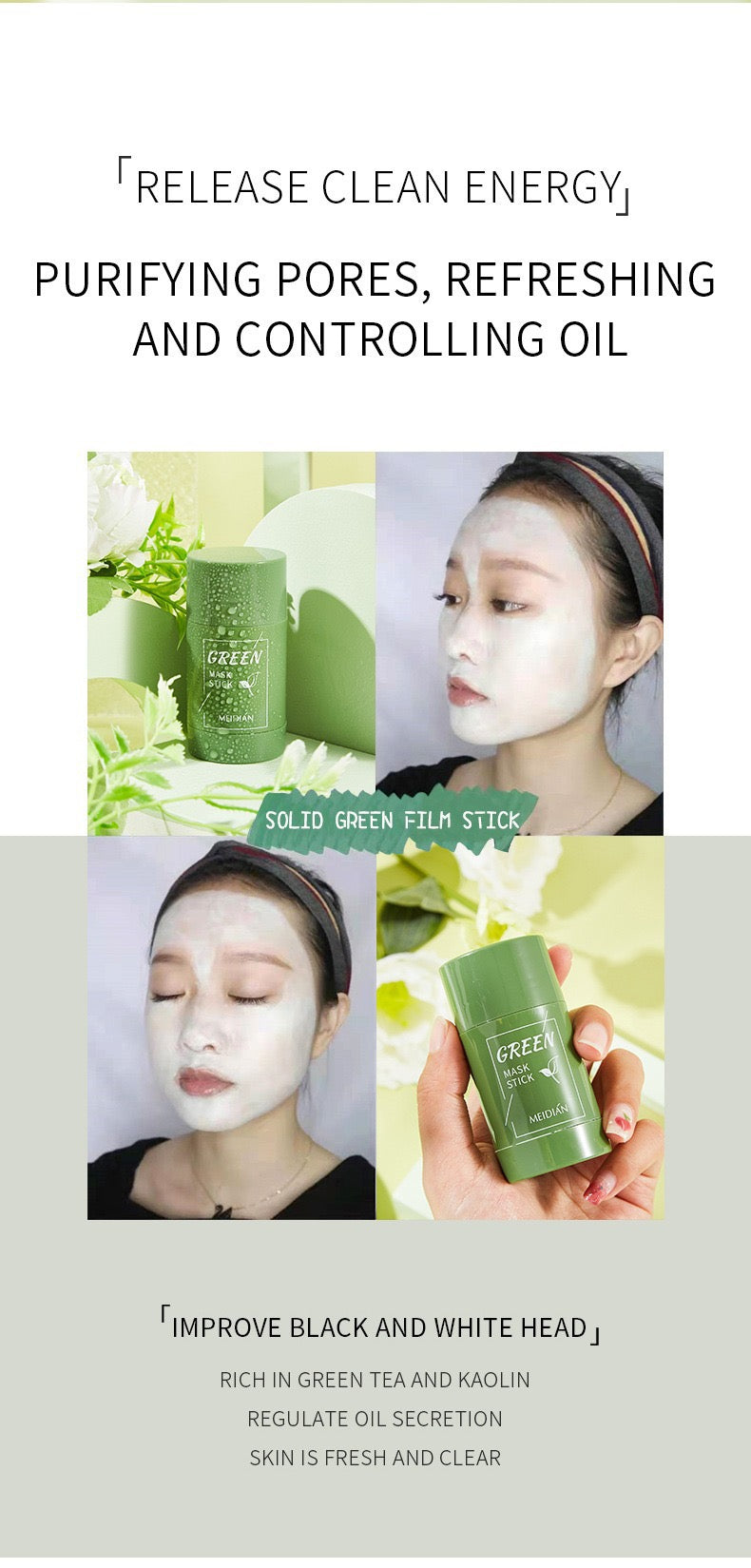 Green Mask Sticks Oil Control Acne Clearing Mud Mask Moisturizing Blackhead Fine Pores Skin Care Purple Clay Mask