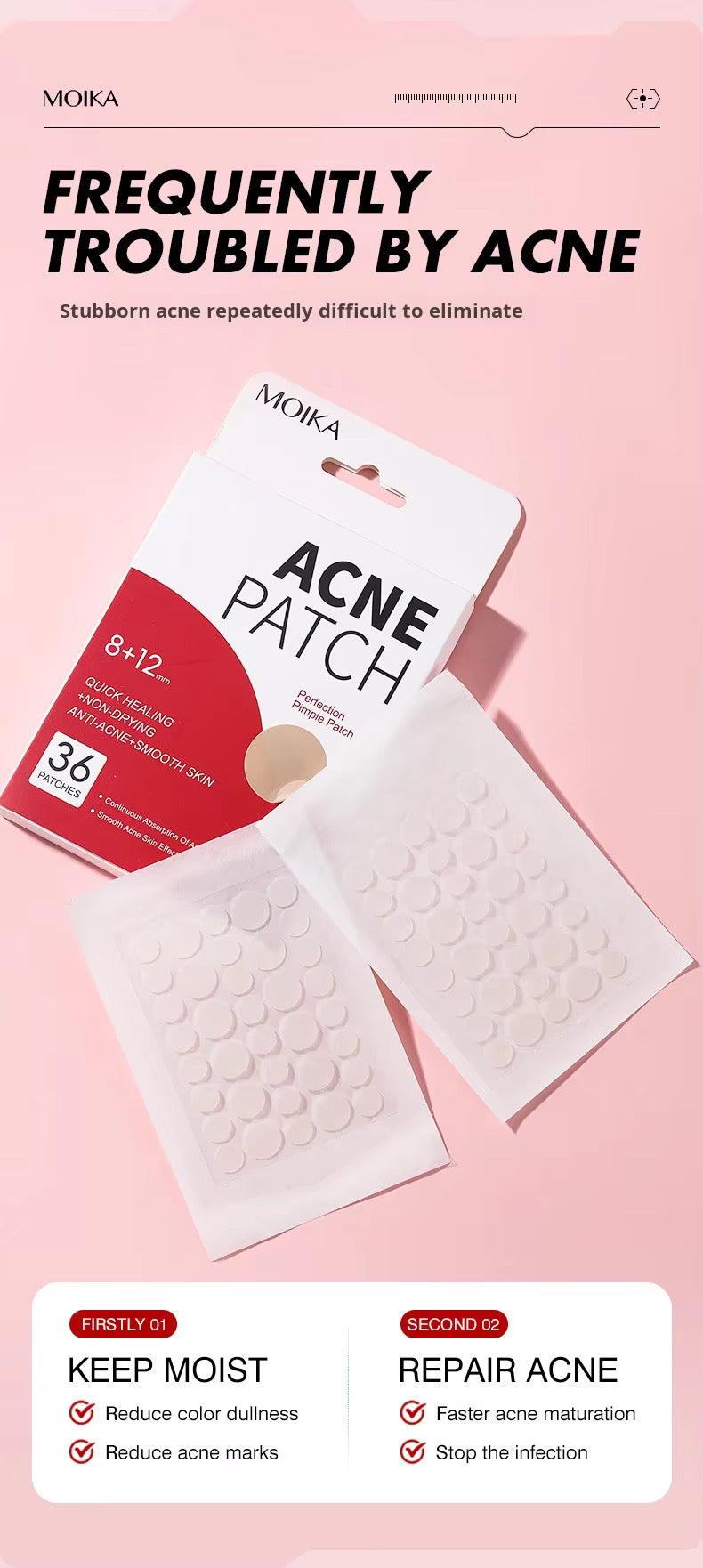MOIKA Herbal Hydrocolloid Salicylic Acid Acne Patches Pimple Whitehead Facial Acne Removal 36 Patches Boxed for Wholesale