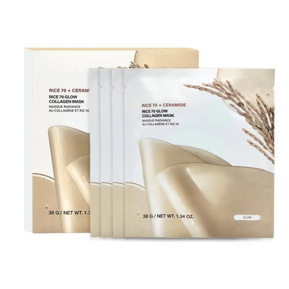 OEM newly launched rice collagen facial mask, 4 pieces/box, moisturizing, soothing, firming, pores, anti-aging for women's skin