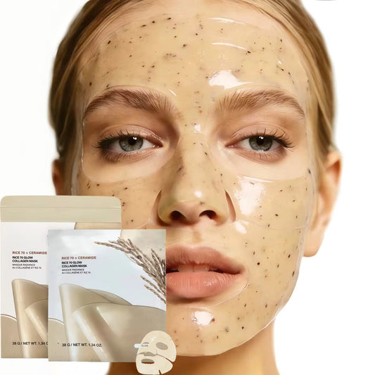 OEM newly launched rice collagen facial mask, 4 pieces/box, moisturizing, soothing, firming, pores, anti-aging for women's skin