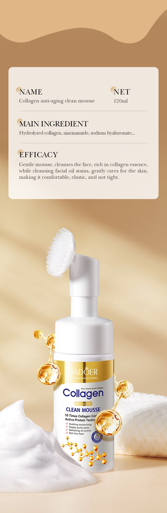 Custom OEM Deep Oil Control Acne Removing Cleanser with Brush Foam Facial Cleanser 120ml Mild Pore Cleaning Facial Care Mousse