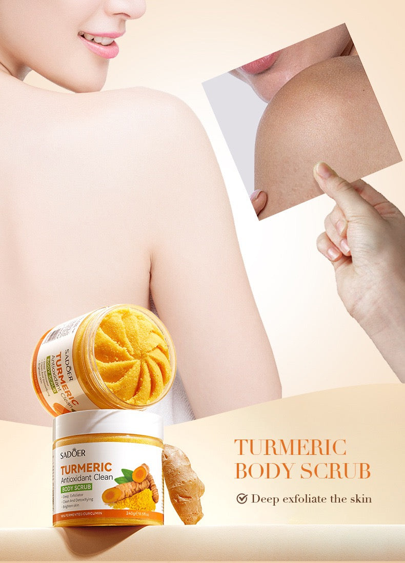 Custom Private Label Natural Organic Vegan Turmeric Face Body Scrub Whitening Exfoliating Fruit Sugar Body Scrub