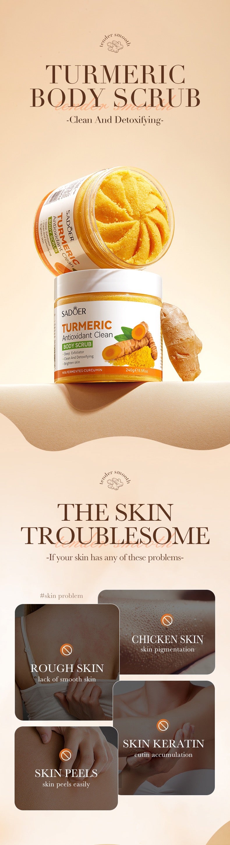 Custom Private Label Natural Organic Vegan Turmeric Face Body Scrub Whitening Exfoliating Fruit Sugar Body Scrub