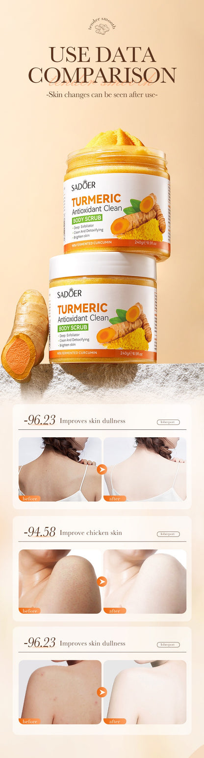 Custom Private Label Natural Organic Vegan Turmeric Face Body Scrub Whitening Exfoliating Fruit Sugar Body Scrub