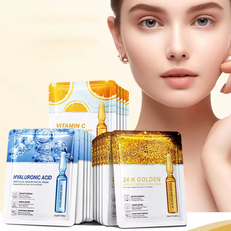 Organic Herbal Facial Mask Sheet Vitamin C 24K Gold Hyaluronic Acid Whitening Invisible Collagen Crystal Skin Care