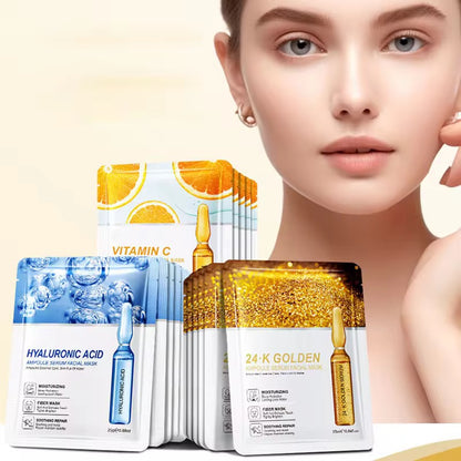 Organic Herbal Facial Mask Sheet Vitamin C 24K Gold Hyaluronic Acid Whitening Invisible Collagen Crystal Skin Care