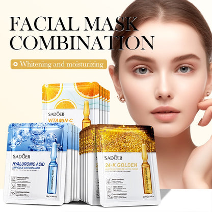 Organic Herbal Facial Mask Sheet Vitamin C 24K Gold Hyaluronic Acid Whitening Invisible Collagen Crystal Skin Care