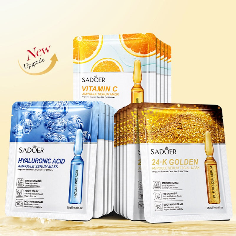 Organic Herbal Facial Mask Sheet Vitamin C 24K Gold Hyaluronic Acid Whitening Invisible Collagen Crystal Skin Care