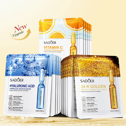 Organic Herbal Facial Mask Sheet Vitamin C 24K Gold Hyaluronic Acid Whitening Invisible Collagen Crystal Skin Care
